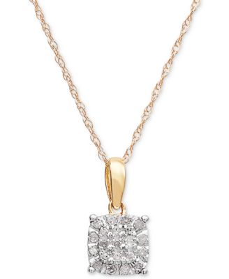 Macy's - Diamond Cluster 18" Pendant Necklace (1/10 ct. t.w.) in 10k Gold