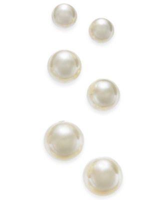 Charter Club - Silver-Tone 3-Pc. Set Imitation Pearl Stud Earrings
