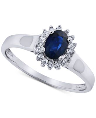 Macy's - Sapphire (5/8 ct. t.w.) & Diamond (1/8 ct. t.w.) Statement Ring in 14k White Gold