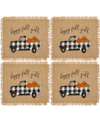 Elrene - Happy Fall Y'all Farmhouse Burlap Placemat, Set of 4