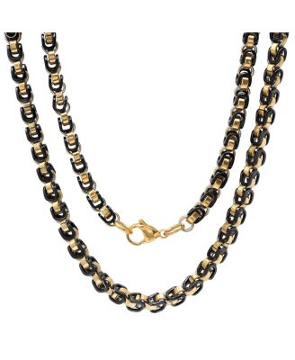 STEELTIME - Men's Black IP and 18K Gold Plated Stainless Steel 24" Byzantine Chain from