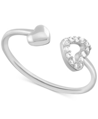 And Now This - Crystal Heart Open Toe Ring in Fine Silver-Plate