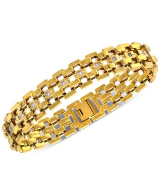 Macy's - Men's Diamond Link Bracelet (1/4 ct. t.w.) in Yellow Ion-Plated Stainless Steel