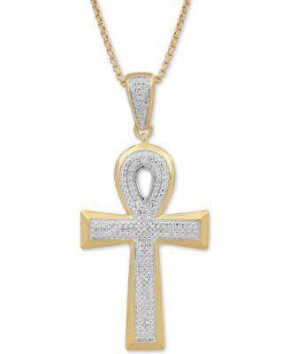 Macy's - Men's Diamond Ankh 22" Pendant Necklace (1/2 ct. t.w.) in 18k Gold-Plated Sterling Silver