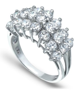 Macy's - Cubic Zirconia Round Prong Set 3 Row Ring in Fine Silver Plate