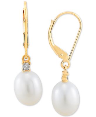 Macy's - Cultured Freshwater Pearl Earrings in 10k Gold or White Gold (8mm)