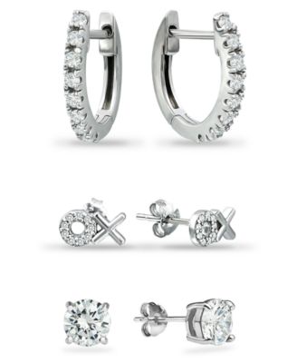 Giani Bernini - 3-Pc. Set Cubic Zirconia Hoop & Stud Earrings in Sterling Silver