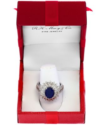 EFFY Collection - Sapphire (1-7/8 ct. t.w.) & Diamond (1/4 ct. t.w.) Halo Statement Ring in 14k White Gold (Also in Ruby)