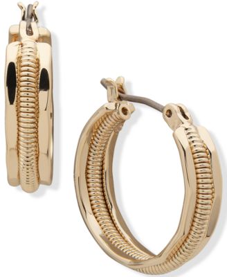Anne Klein - Gold-Tone Small Smooth & Textured Triple-Row Hoop Earrings, 0.75"