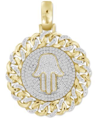 Macy's - Diamond Hamsa Hand Chain Link Disc Pendant (1/2 ct. t.w.) in 10k Gold
