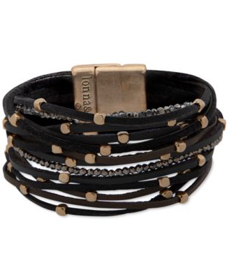 lonna & lilly - Gold-Tone Beaded Suede Multi-Row Magnetic Flex Bracelet