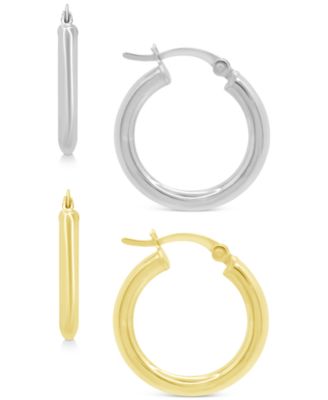 Macy's - 2-Pc. Set Polished Small Hoop Earrings in Sterling Silver & 18k Gold-Plate