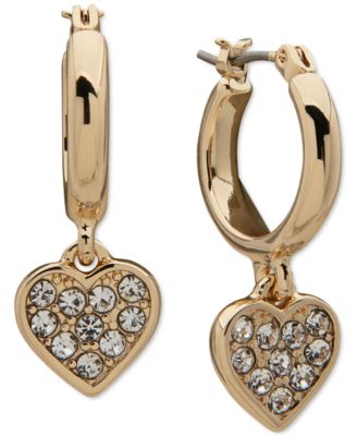 Anne Klein - Gold-Tone Pav&eacute; Heart Charm Hoop Earrings