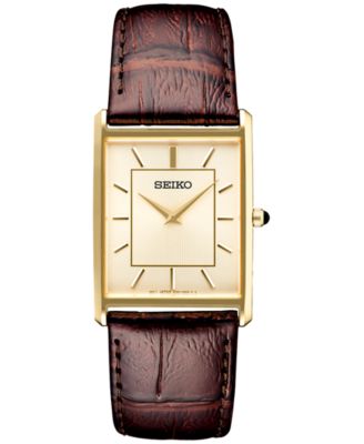 Seiko - Men's Essentials Brown Leather Strap Watch 29mm