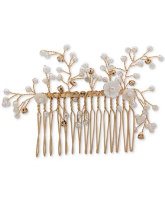 lonna & lilly - Gold-Tone Pav&eacute;, Bead & Imitation Pearl Flower Hair Comb