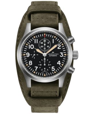 Hamilton - Men's Khaki Field Automatic Chronograph Green Leather Strap Watch 44mm