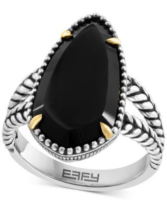 EFFY Collection - Onyx Elongated Teardrop Statement Ring in Sterling Silver & 18k Gold