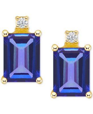 Macy's - Emerald (1-1/8 ct. t.w.) & Diamond Accent Stud Earrings in 14k Gold (Also in Ruby, Sapphire, & Tanzanite)