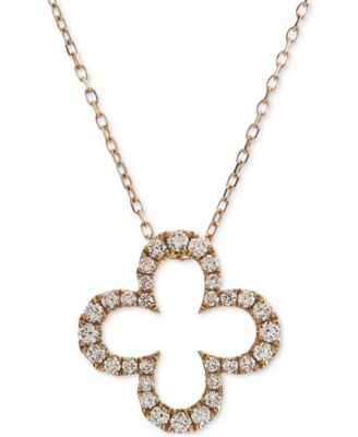 Macy's - Diamond Clover 18" Pendant Necklace (1/3 ct. t.w.) in 14k Rose Gold