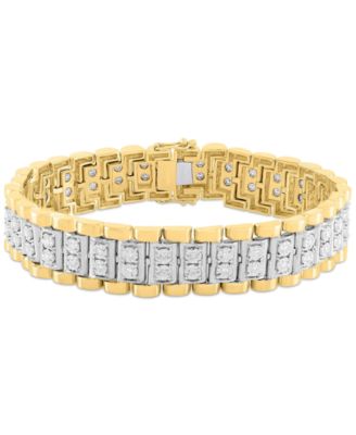 Macy's - Men's Diamond Link Bracelet (1 ct. t.w.) in Sterling Silver & 14k Gold-Plate