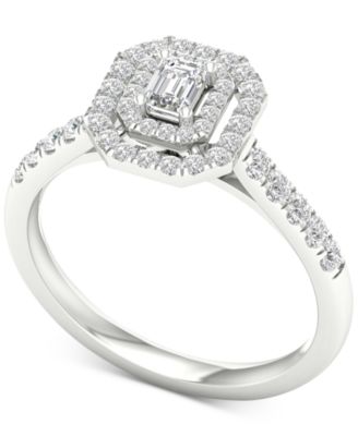 Macy's - Diamond Emerald-Cut Double Halo Engagement Ring (1/2 ct. t.w.) in 14k White Gold