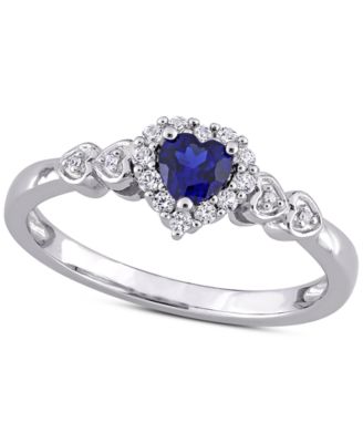 Macy's - Lab-Created Blue Sapphire (1/4 ct. t.w.), Lab-Created White Sapphire (1/8 ct. t.w.), & Diamond Accent Heart Ring in Sterling Silver