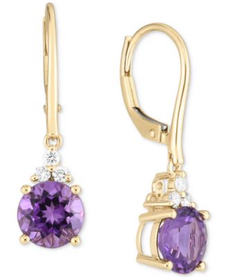 Macy's - Amethyst (2-1/4 ct. t.w.) & Diamond (1/8 ct. t.w.) Leverback Drop Earrings in 14k Gold (Also in Garnet & Blue Topaz)