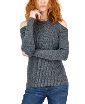 I.N.C. International Concepts - Women's Cold-Shoulder Ribbed-Knit Metallic Sweater