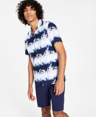 Society of Threads - Men's Slim-Fit Performance Stretch Striped Leaf Print Short-Sleeve Button-Down Shirt