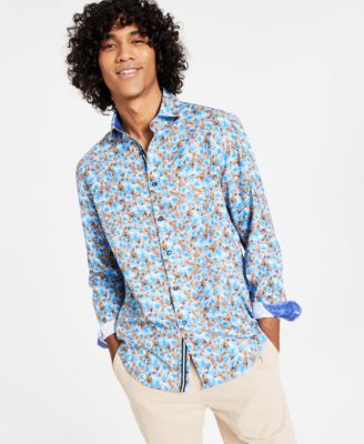 Society of Threads - Men's Slim-Fit Performance Stretch Floral Print Long-Sleeve Button-Down Shirt