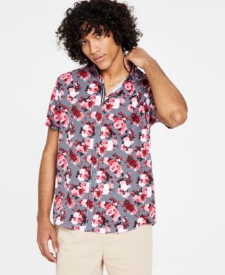 Society of Threads - Men's Slim-Fit Performance Stretch Floral Print Short-Sleeve Button-Down Shirt