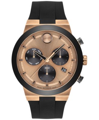Movado - Men's Swiss Chronograph Bold Black Silicone Strap Watch 44mm
