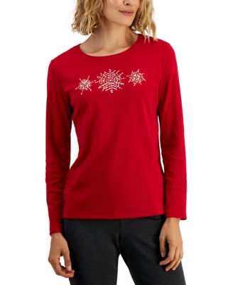 Karen Scott - Petite Embellished Holiday-Graphic T-Shirt