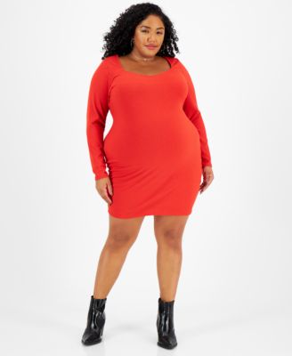 Bar III - Plus Size Ribbed Sweetheart-Neck Mini Dress