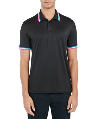Society of Threads - Men's Slim-Fit Stretch Tipped Black Solid Polo