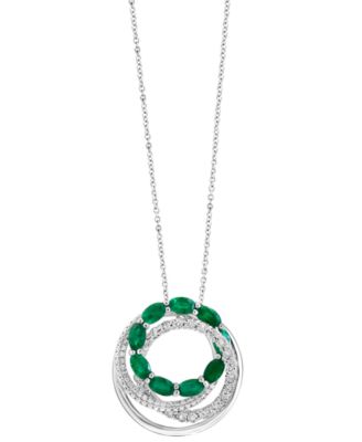 EFFY Collection - Emerald (2-1/8 ct. t.w.) & Diamond (1/3 ct. t.w.) Multi-Ring 18" Pendant Necklace in 14k White Gold