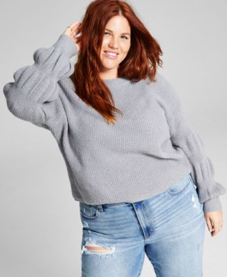 And Now This - Trendy Plus Size Puff-Sleeve-Detail Sweater