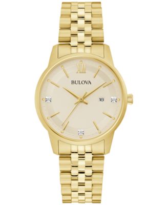 Bulova - Women's Classic Diamond Accent Gold-Tone Stainless Steel Bracelet Watch 32mm