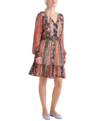 Black Tape - Women's Smocked-Waist Flounce-Hem Floral Dress