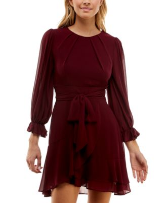B Darlin - Juniors' Asymmetrical-Ruffle A-line Dress