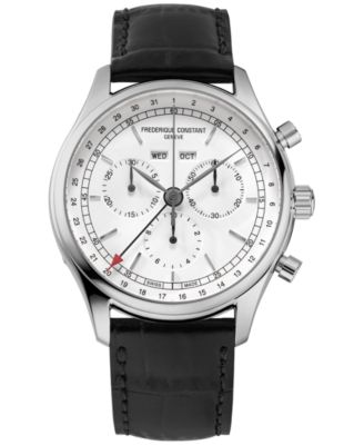 Frederique Constant - Men's Swiss Chronograph Black Leather Strap Watch 40mm