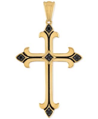 Esquire Men's Jewelry - Black Cubic Zirconia Cross Pendant in 14k Gold-Plated Sterling Silver