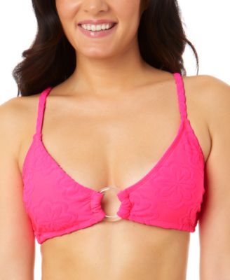 Salt + Cove - Juniors' Pink Sizzle Terry Daisy Ring-Front Bralette Bikini Top