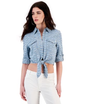 GUESS - Women's Eyelet Tie-Front Sexy Pin-Up Shirt