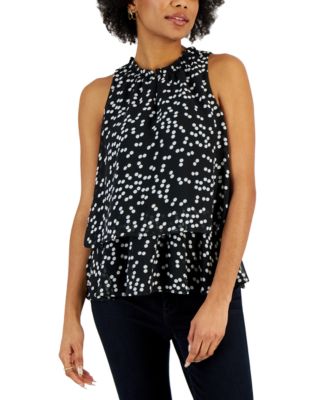 Nine West - Women's Printed Double-Layer Keyhole Top
