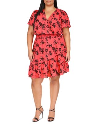 Michael Kors - Plus Size Floral-Print Faux-Wrap Dress