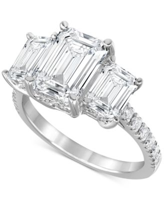Badgley Mischka - Certified Lab Grown Diamond Emerald-Cut Three Stone Engagement Ring (5-3/8 ct. t.w.) in 14k White Gold
