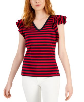 Tommy Hilfiger - Women's Striped Ruffle Cotton Tank Top