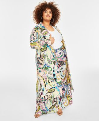 Nina Parker - Trendy Plus Size Satin Collared Duster