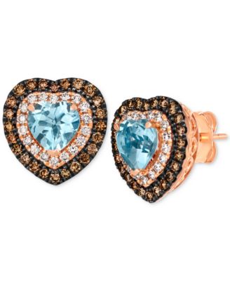 Le Vian - Sea Blue Aquamarine (1-3/8 ct. t.w.) & Diamond (3/4 ct. t.w.) Heart Stud Earrings in 14k Rose Gold